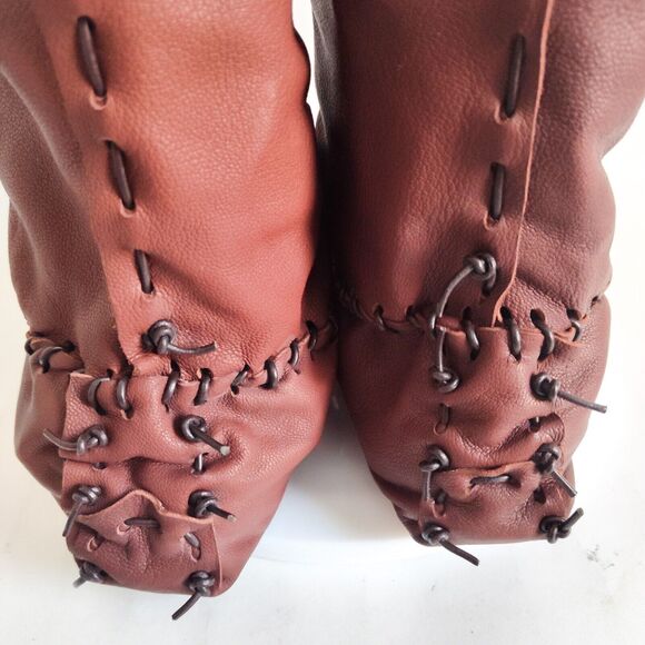 Ramble Leather Dark Brown Elk Deer Handmade Knee High Boots Size 10 Lace-Up Back - Picture 4 of 11